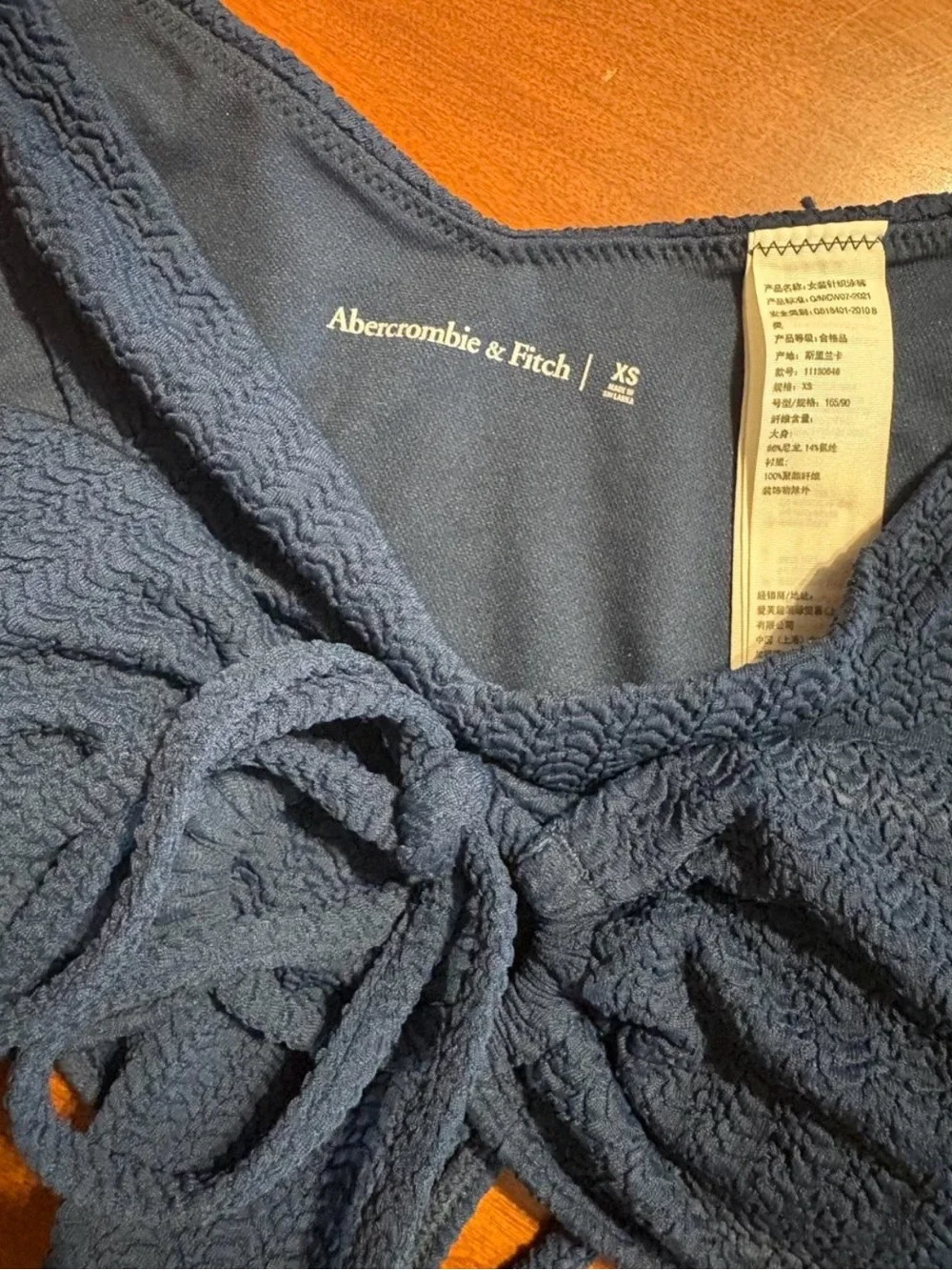 Abercrombie & Fitch Navy Textured Bandeau Bikini